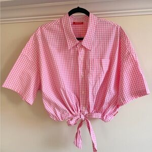 Denimist Women's Pink Gingham Tie-Front Button Down Shirt